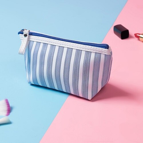 Miyahouse Canvas Cosmetic Bag Women Make up Bags Striped Printed Travel Toiletry Organizer Portable Pouch Makeup Case