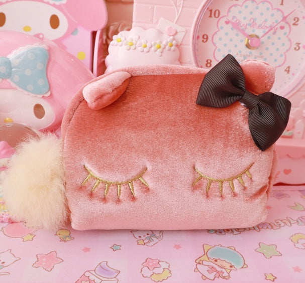 Cute Cartoon Cat Plush Bags Kawaii Small Fur Ball Kitten Cosmetic Bag Girls Makeup Bags For Lovers Children Gifts