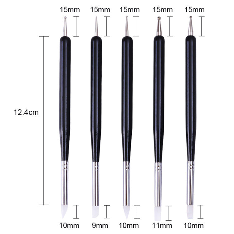 Nail Art Brush Tools Supplies 5 Sets Of Rubber Pens Dual-use Silicone Point Drill Pen Point Flower Needle Engraving Pen Hollow