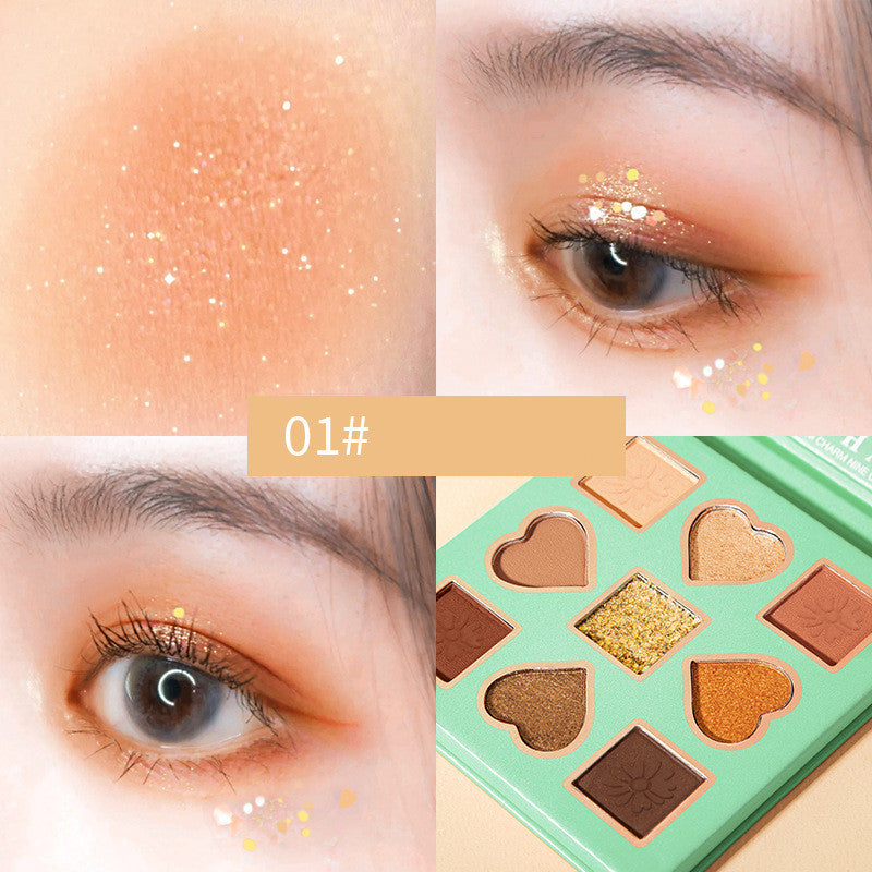 Pearlescent Matte Glitter Glitter Sequins Peach Nine-Color Eyeshadow