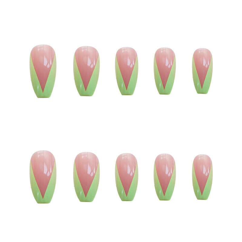 PD-57 Ballet Green French Net Red Fake Nail Sticker Nail Nail Patch Can Be Taken Off And Worn By Women