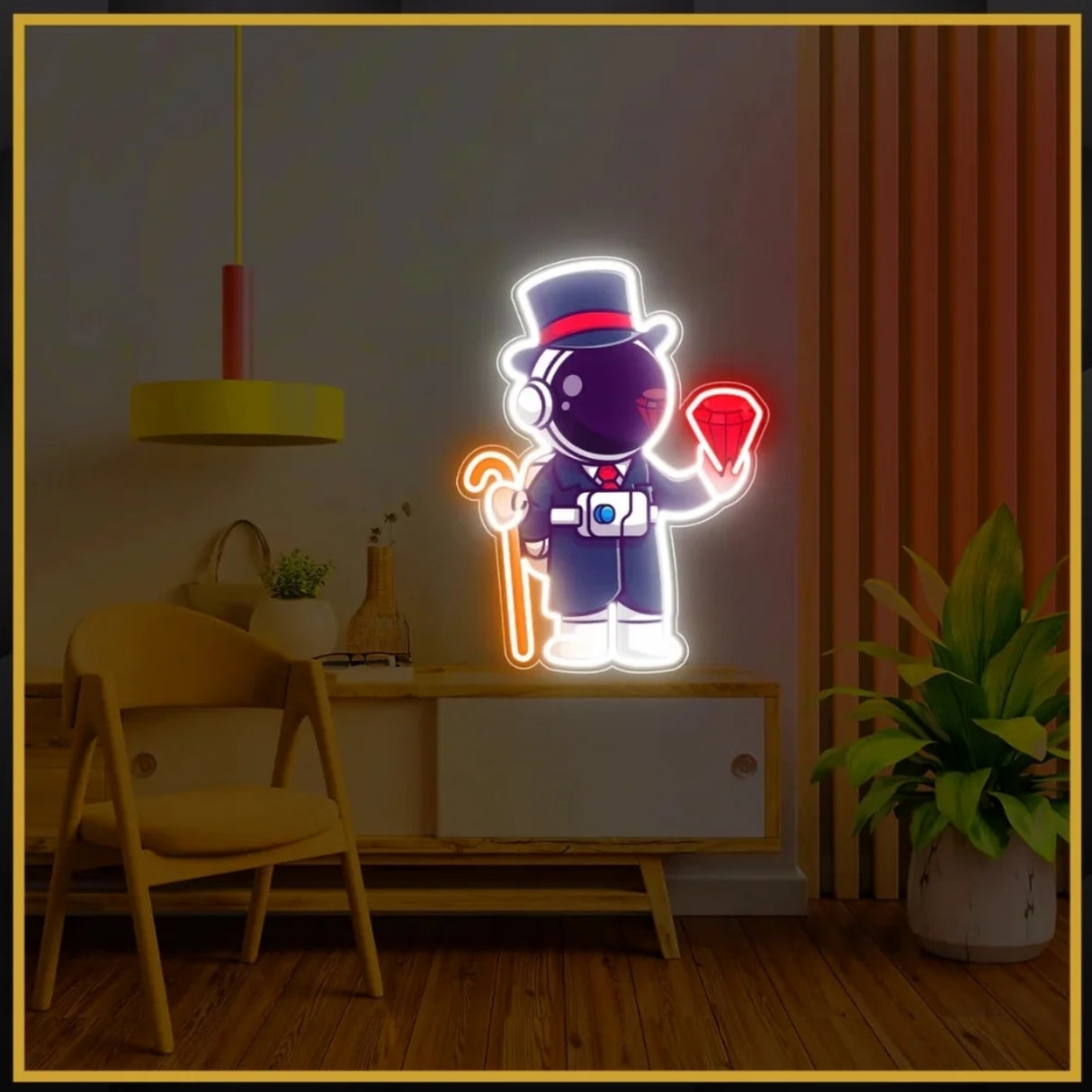 Astronaut Holding Gem UV Neon Sign