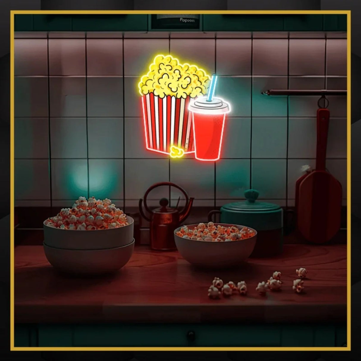 Pop Corn & Drink UV Neon Sign