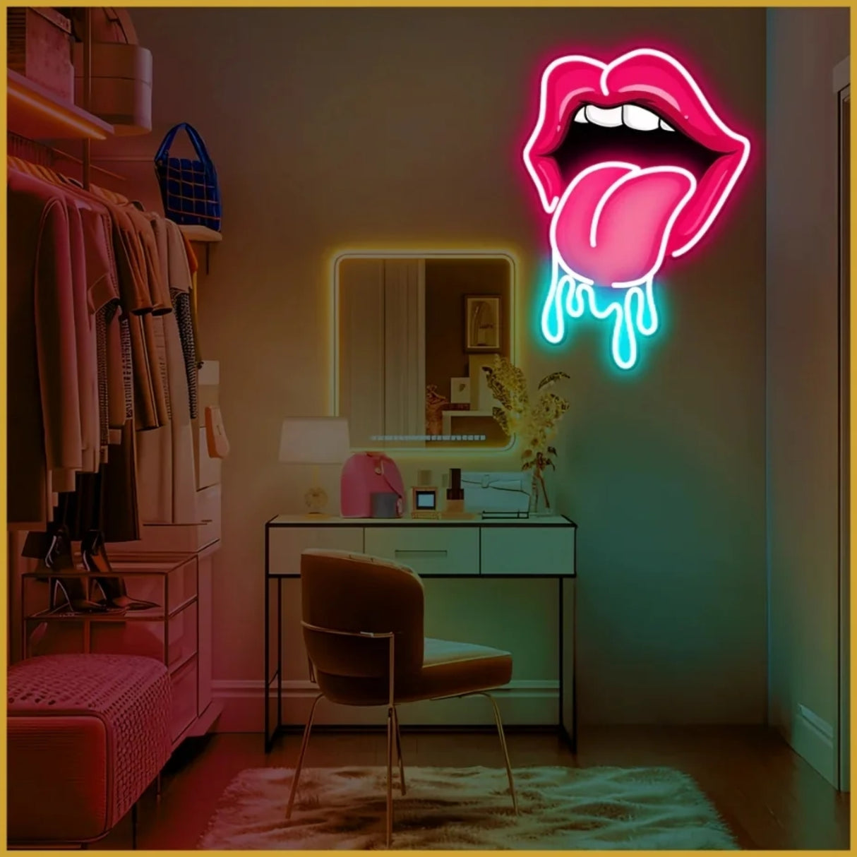 Dripping Lips UV Neon Sign