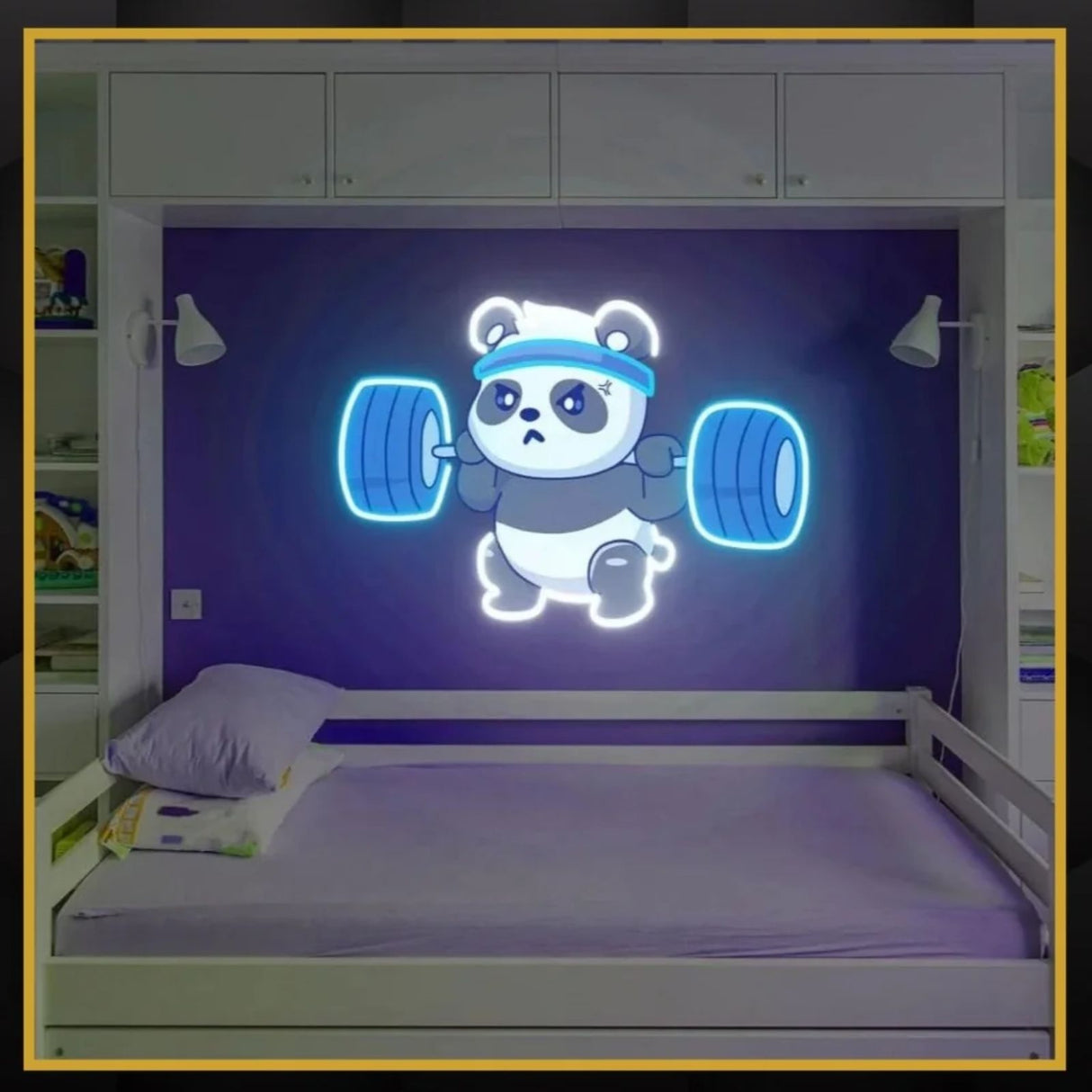 Panda Lifting Barbell Gym UV Neon Sign