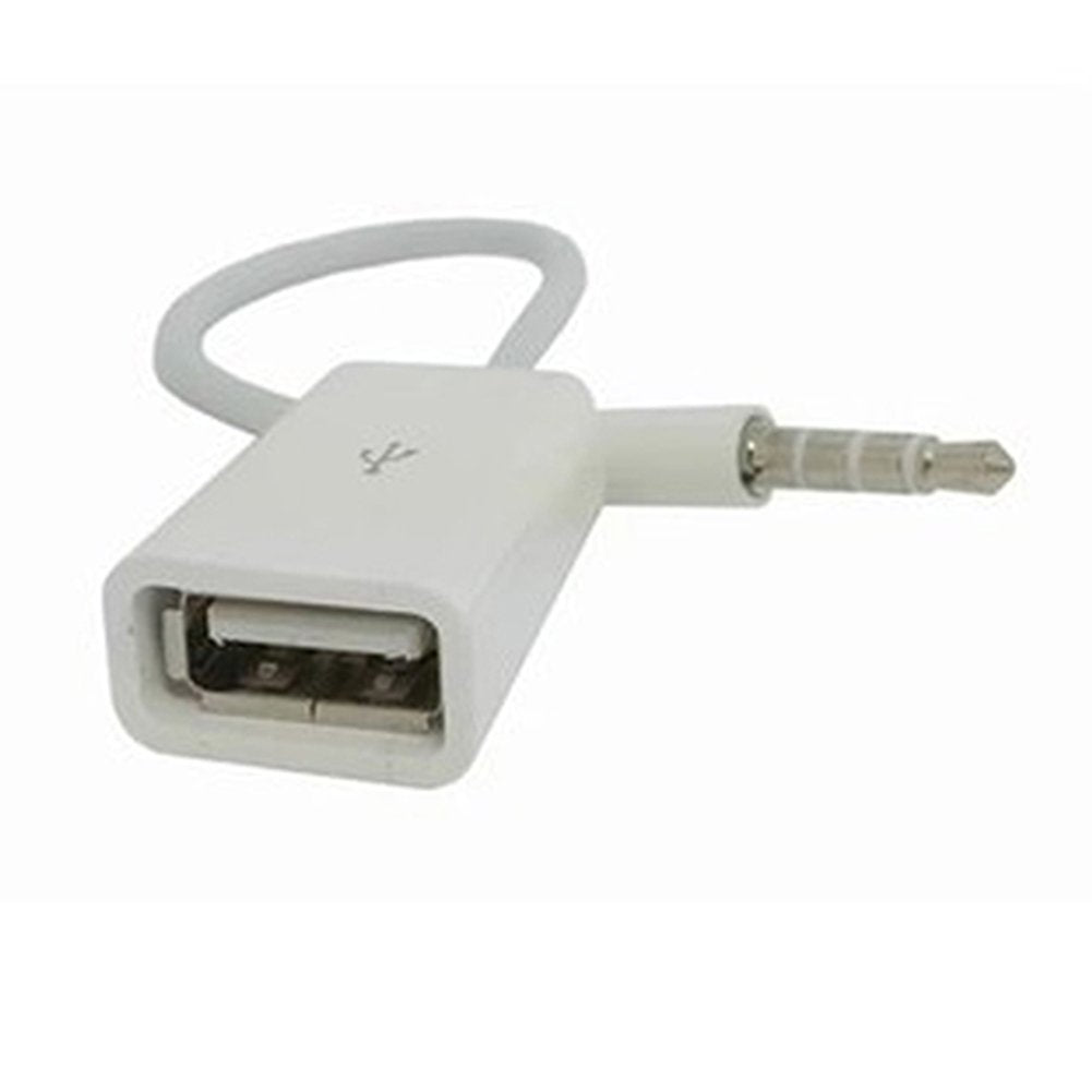 White 3.5mm male AUX audio plug to USB 2.0 Fema jack