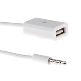 White 3.5mm male AUX audio plug to USB 2.0 Fema jack