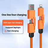 Azeada 65W Mobile Phone Data Cable Two Drag Two Super Fast Charge