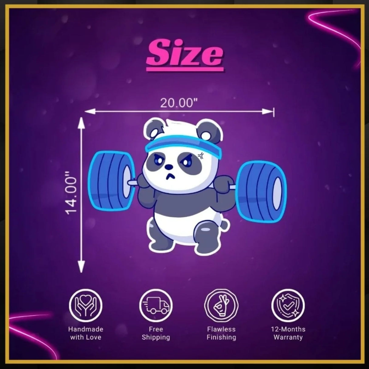 Panda Lifting Barbell Gym UV Neon Sign