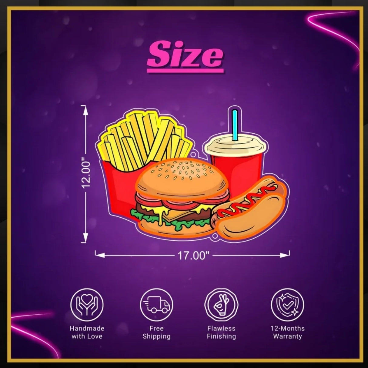 Fries, Burger, Drink UV Neon Sign