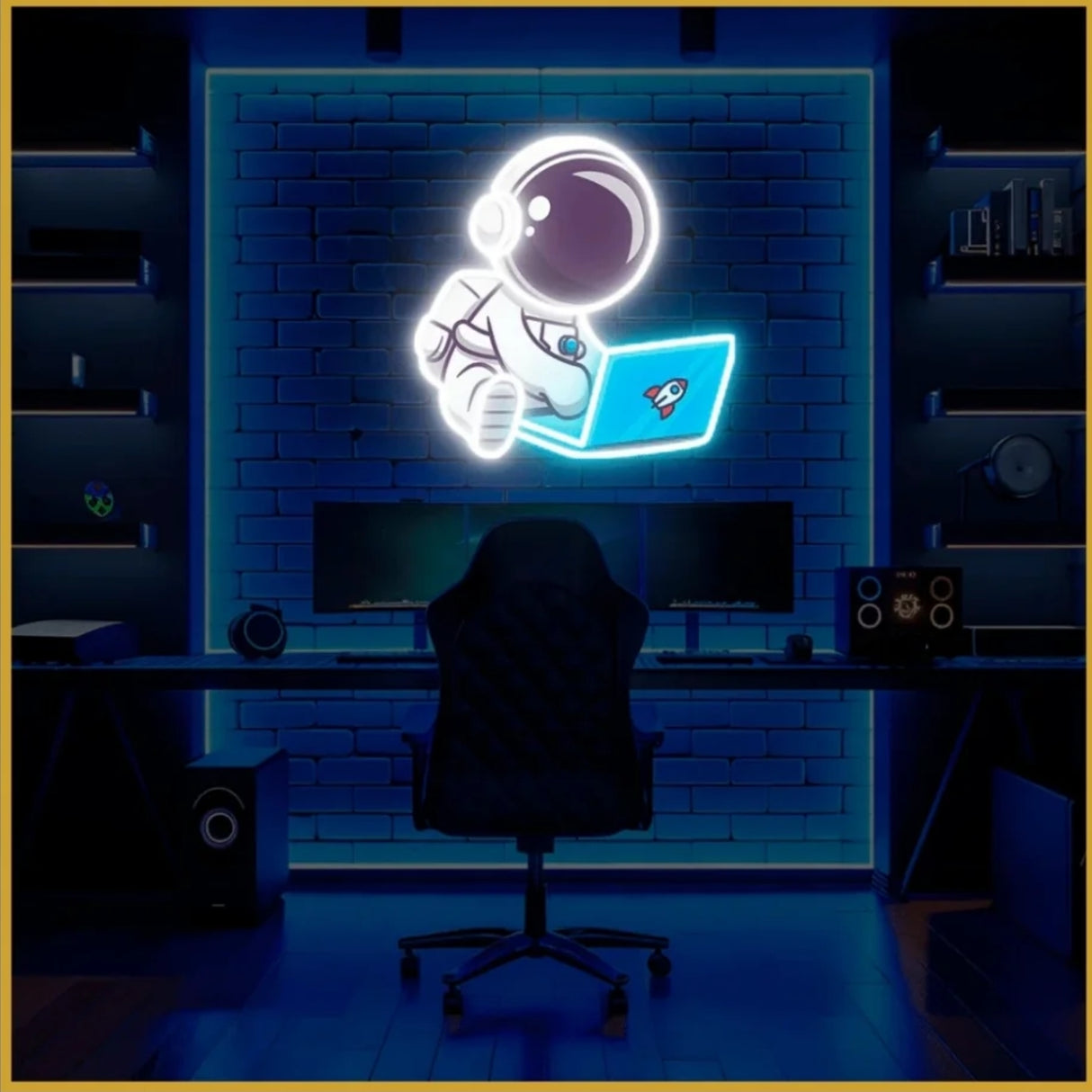 Astronaut Laptop UV Neon Sign