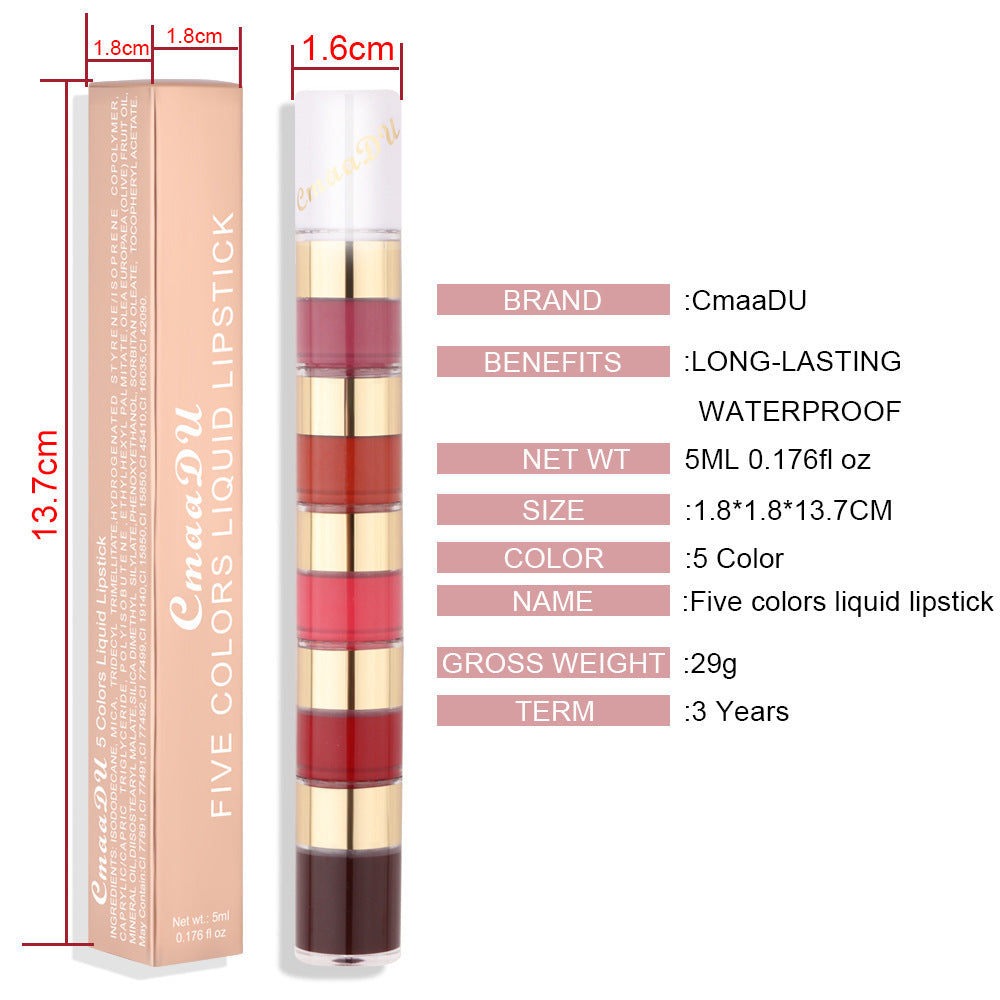 Waterproof And Durable 5 Color Matte No Stain On Cup Bamboo Joint Lip Gloss