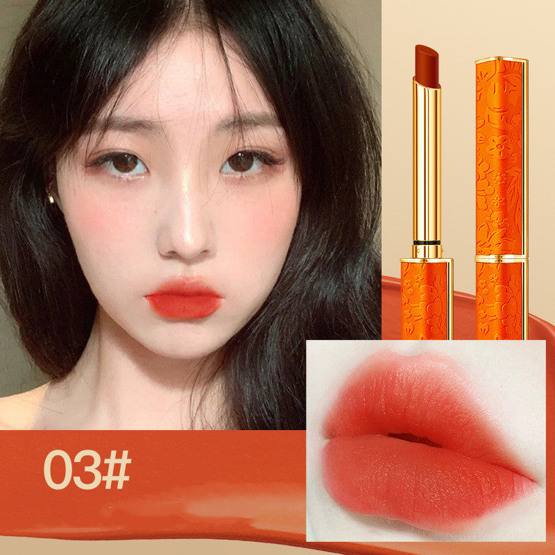 Orange Small Tube Lipstick Suit Matte Non Fading Qixi Makeup