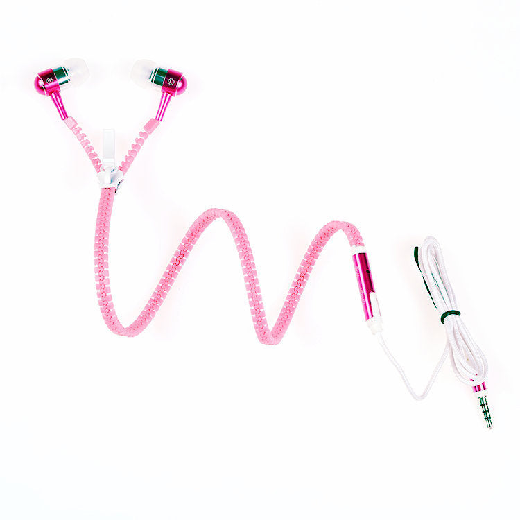 Trendy With Mic Metal Luminous Fluorescence Zipper Earphones