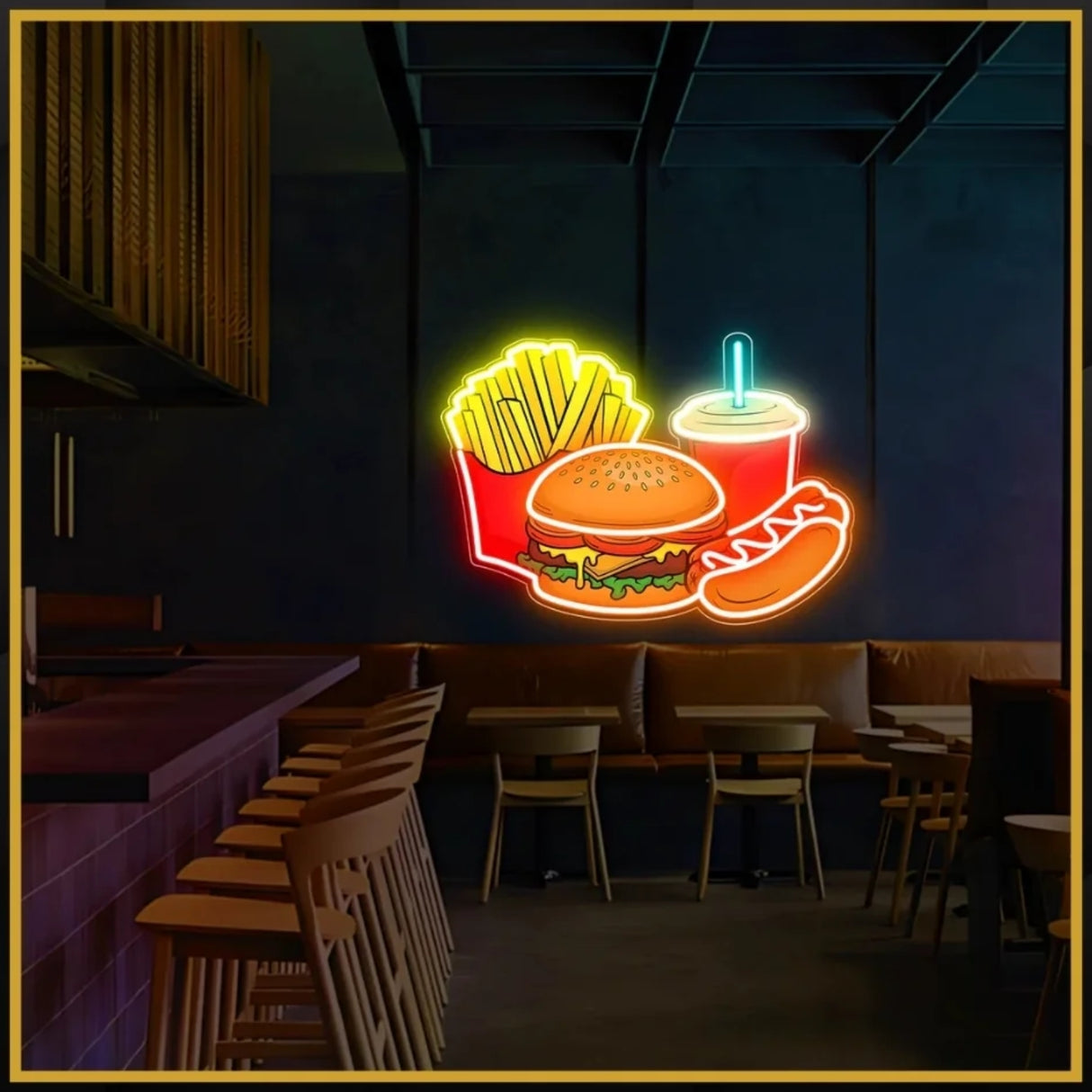 Fries, Burger, Drink UV Neon Sign