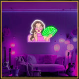 Girl with Money UV Neon Sign