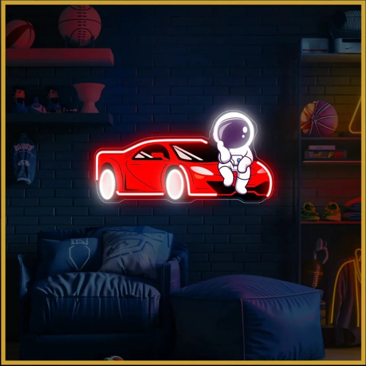 Astronaut with Car UV Neon Sign