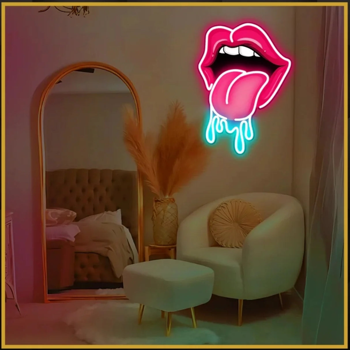 Dripping Lips UV Neon Sign