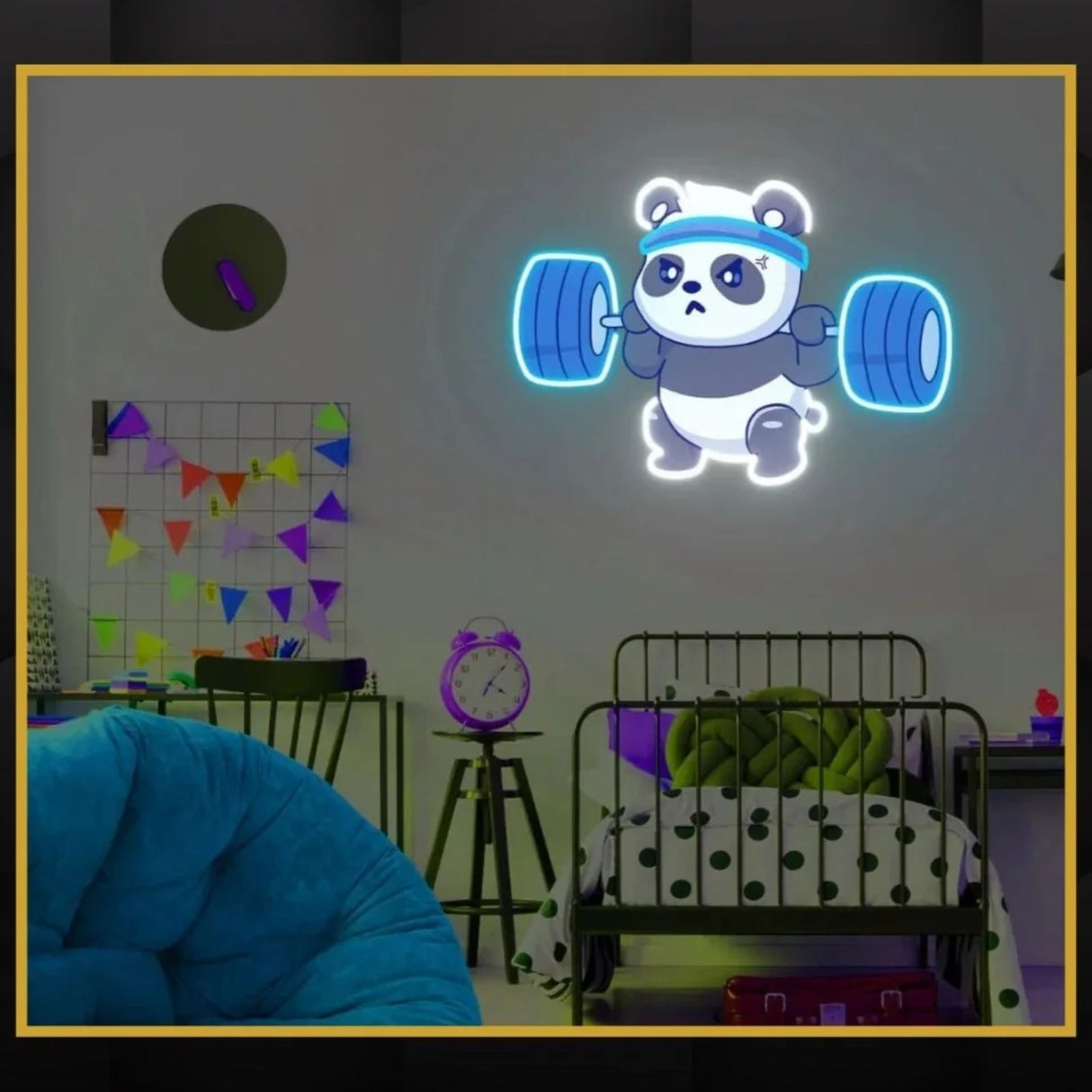 Panda Lifting Barbell Gym UV Neon Sign