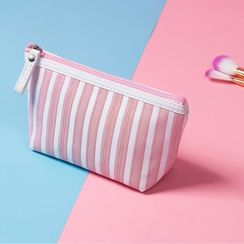 Miyahouse Canvas Cosmetic Bag Women Make up Bags Striped Printed Travel Toiletry Organizer Portable Pouch Makeup Case