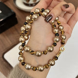 Brown Tiger Eye Pearl Necklace Autumn And Winter Light Luxury Niche Sweater Chain Women Fashion Jewelry