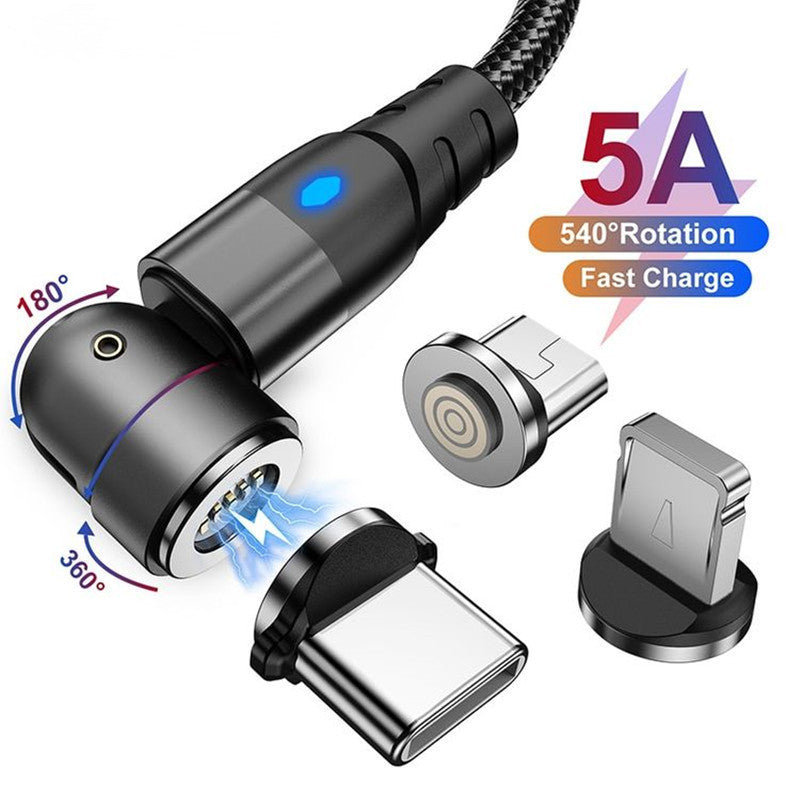 3-in-1 Magnetic Data Cable 540 Rotating Connector 5A Fast Charging