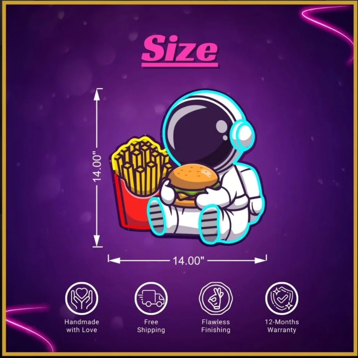 Astronaut Burger Fries UV Neon Sign