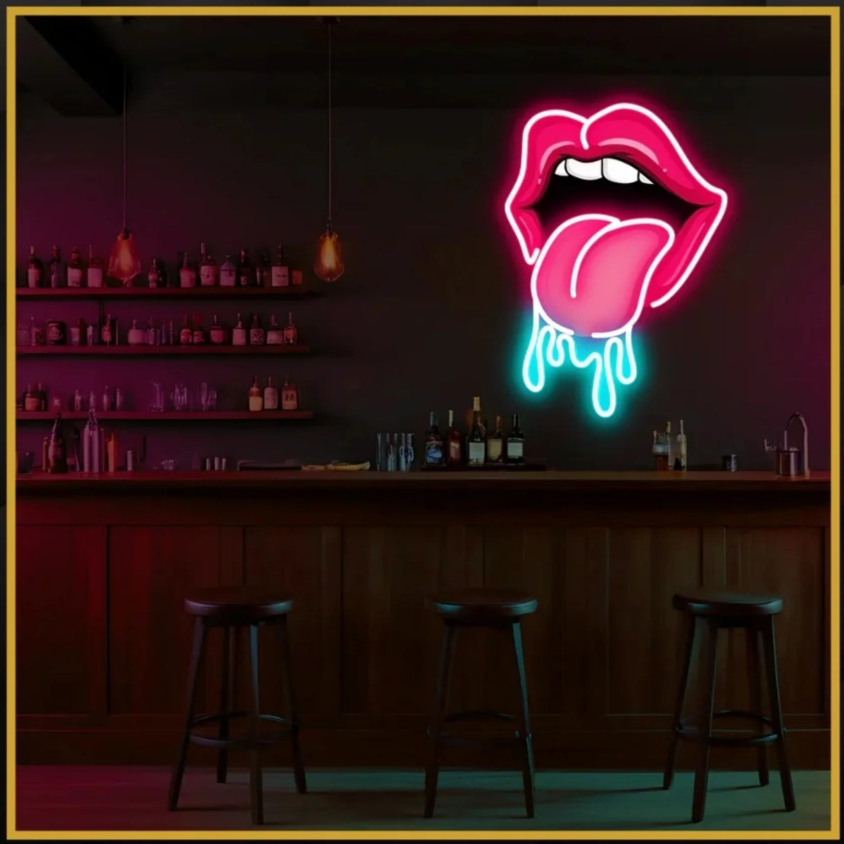 Dripping Lips UV Neon Sign