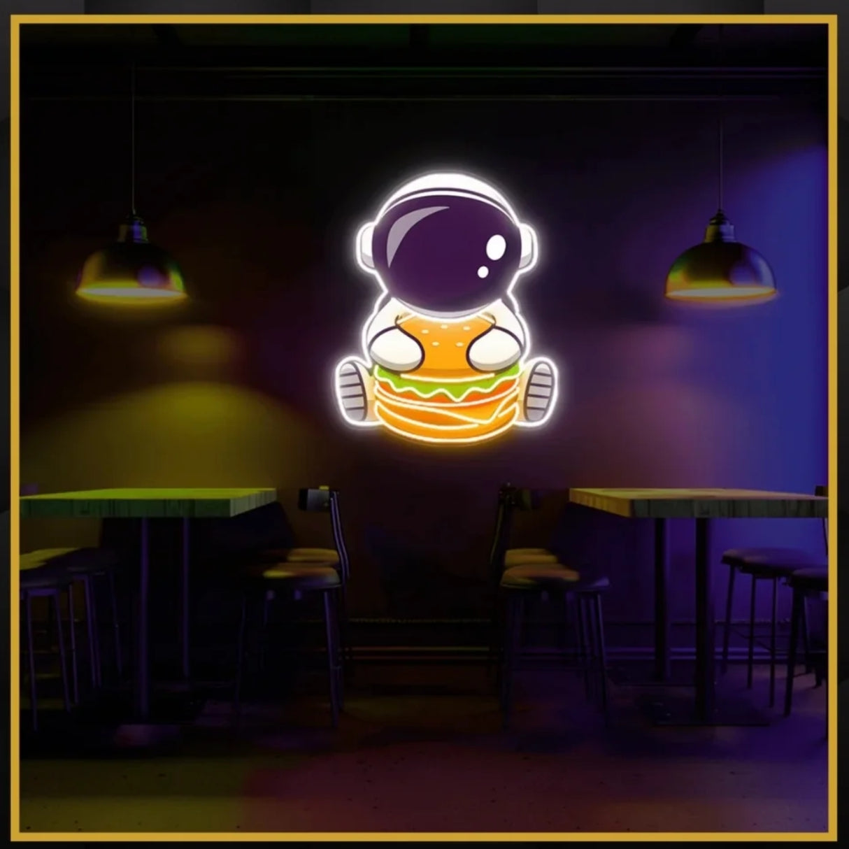 Astronaut Eating Burger UV Neon Sign