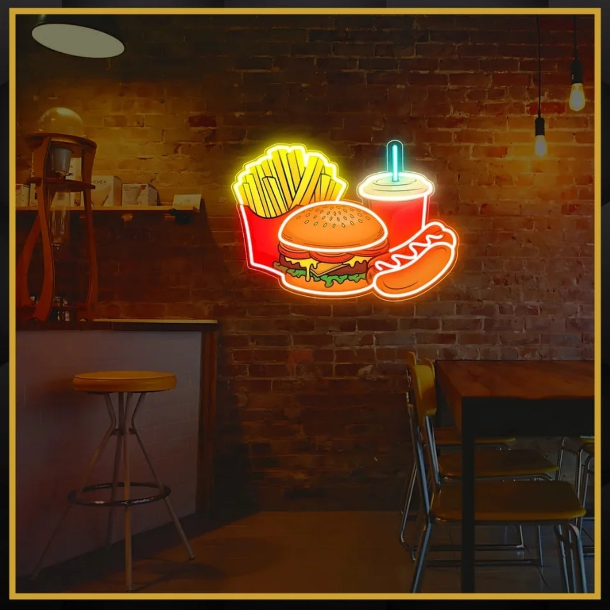 Fries, Burger, Drink UV Neon Sign