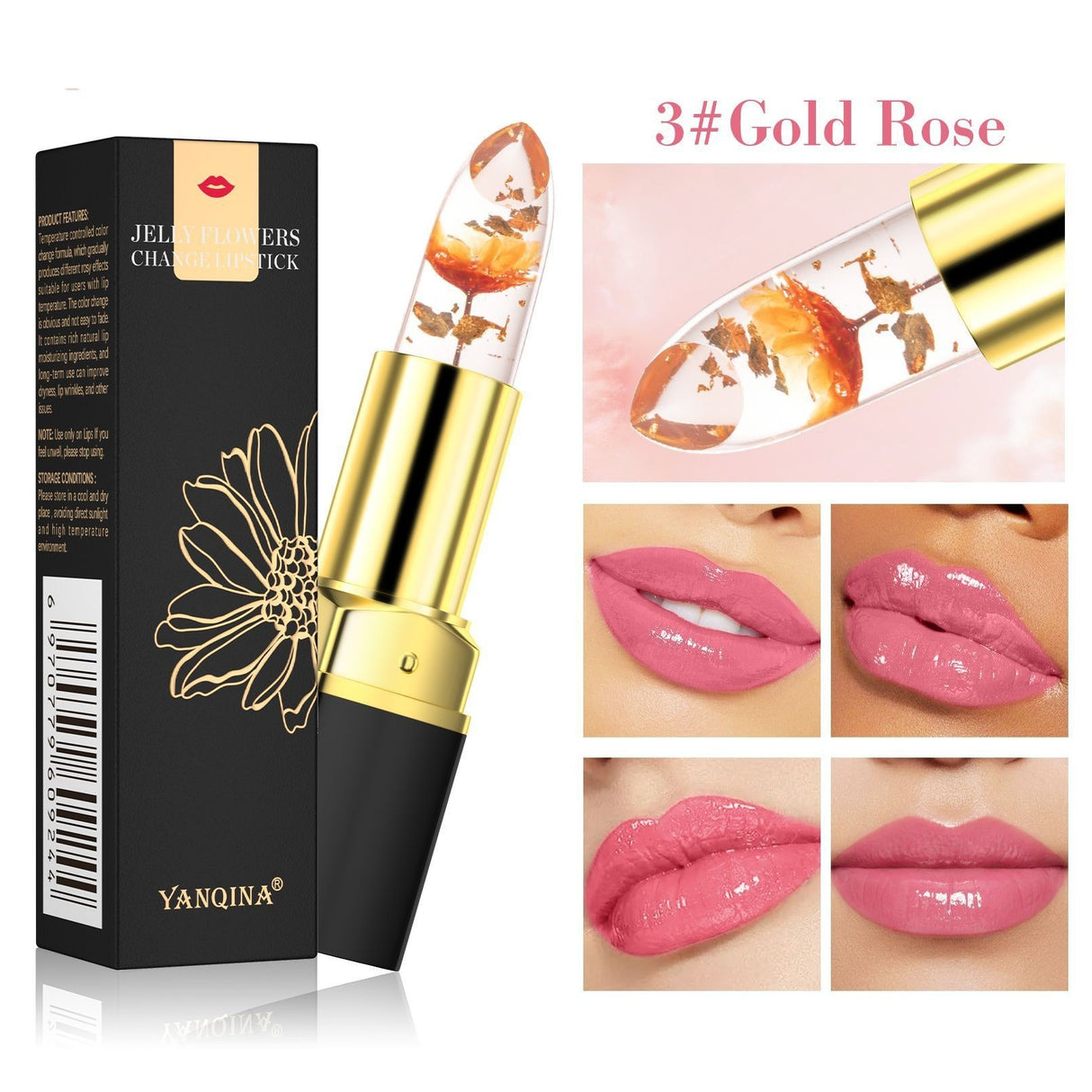 Petal Flower Color Changing No Stain On Cup Temperature Change Lipstick Three-color Jelly Lipstick