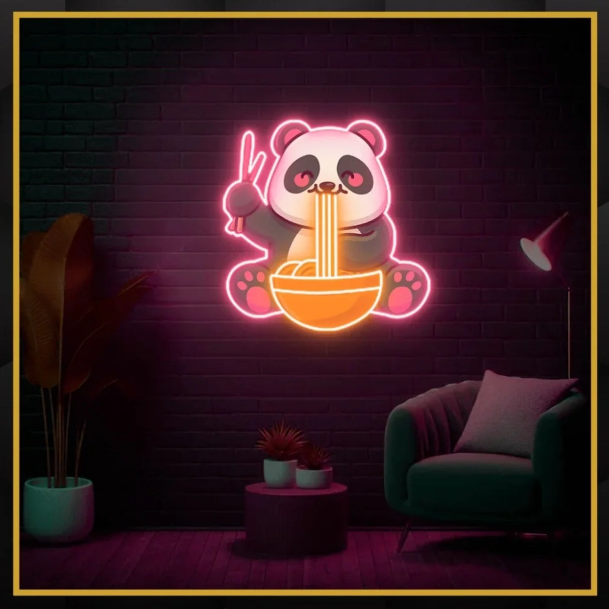 Panda Eating Ramen UV Neon Sign