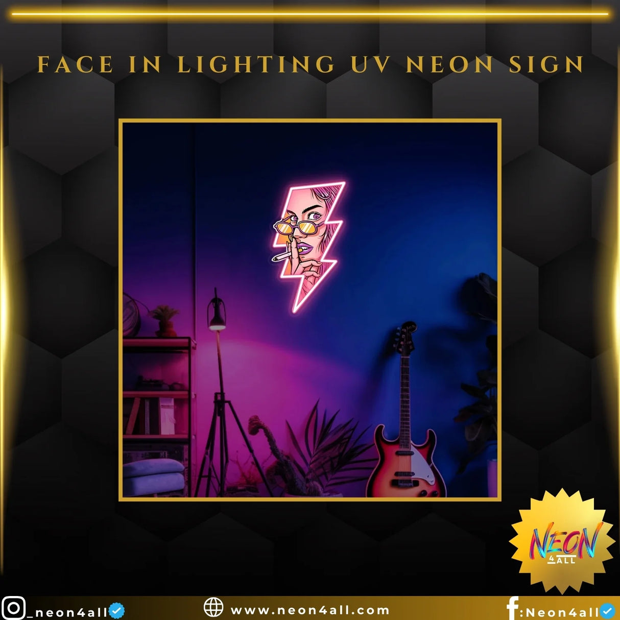 Face in Lighting UV Neon Sign