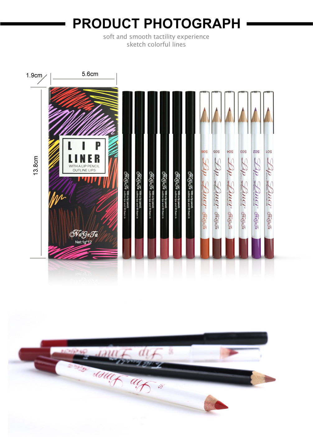 Black And White Matte Lip Liner Wooden Pole Waterproof