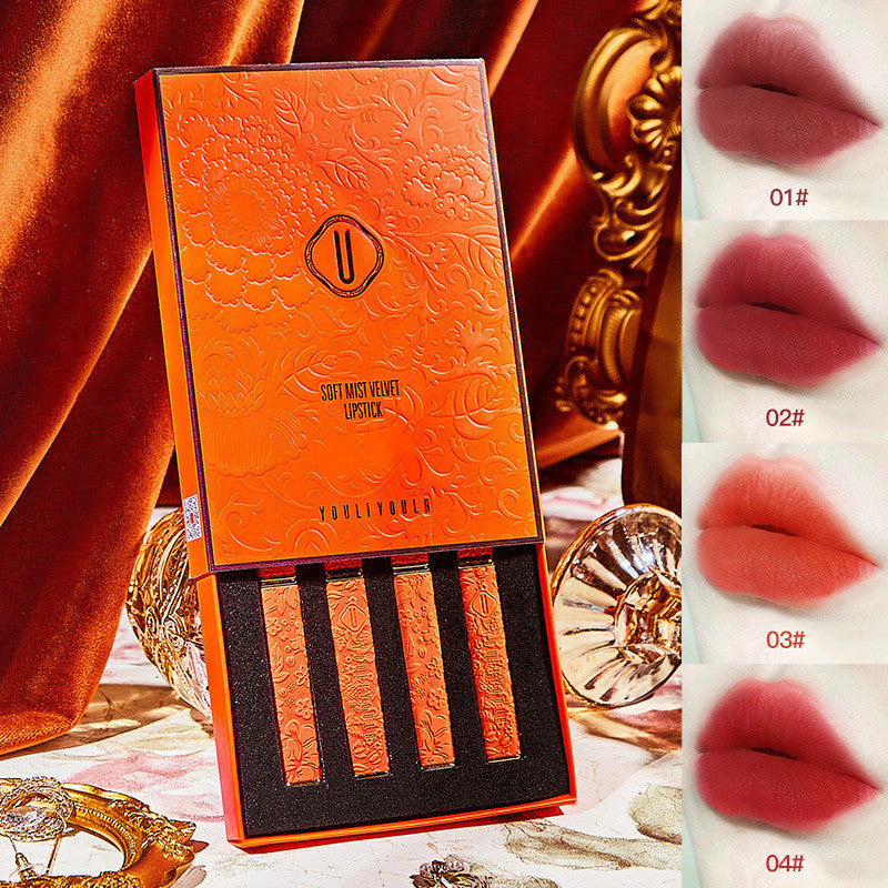 Orange Small Tube Lipstick Suit Matte Non Fading Qixi Makeup