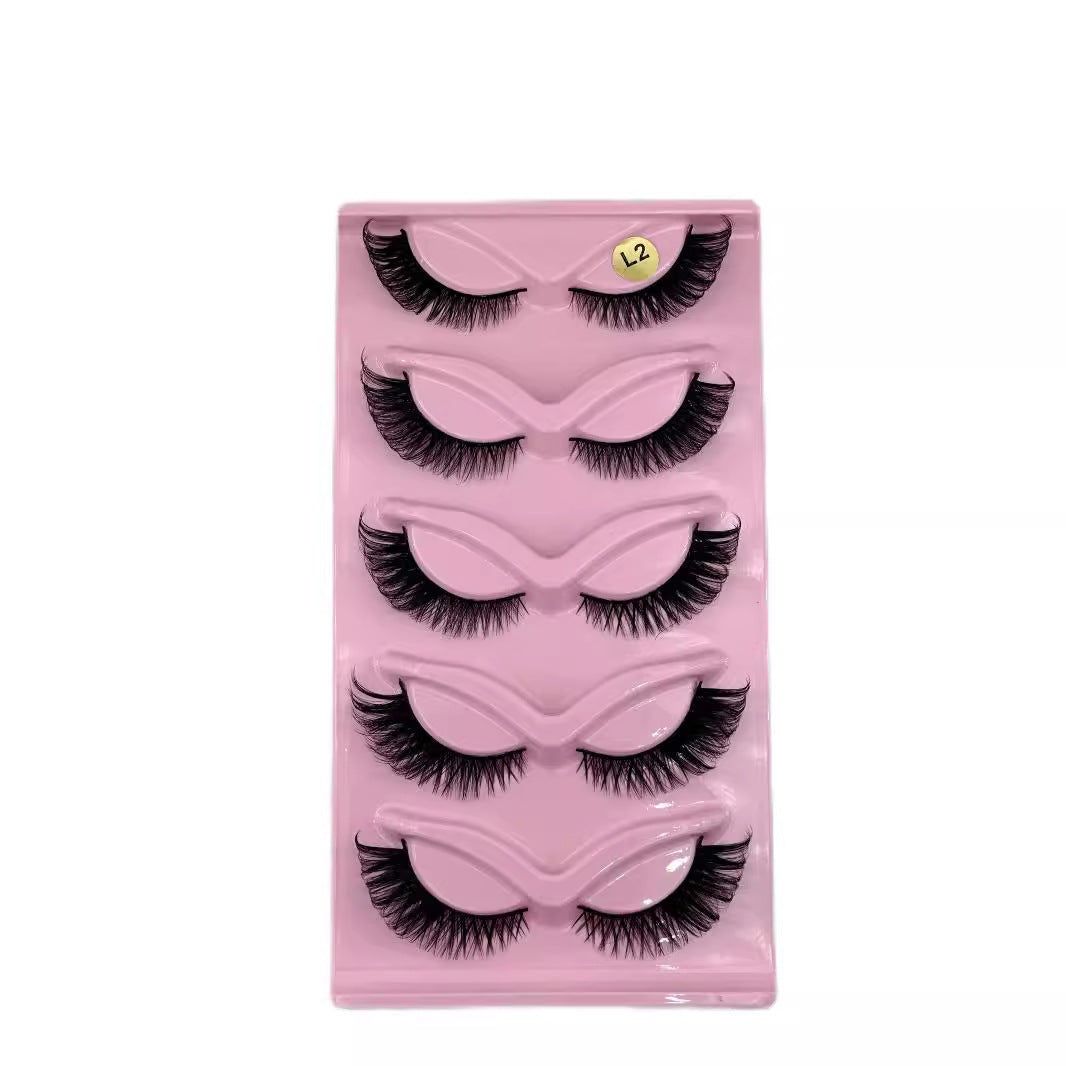 5 Pairs Of Multi-layer Three-dimensional Thick Cross Cat Eye False Eyelashes