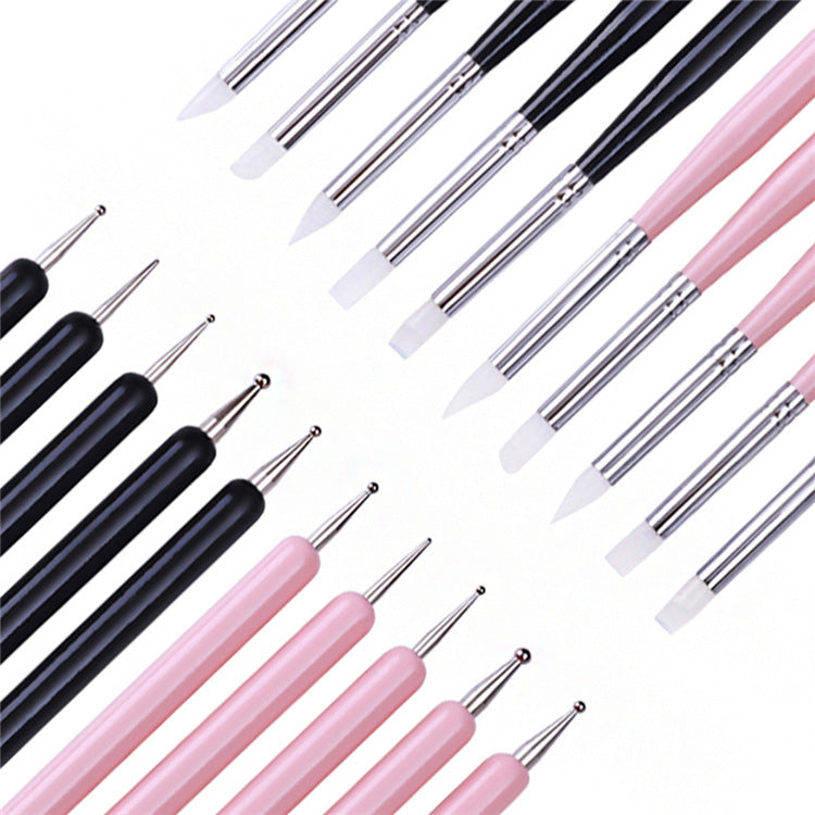 Nail Art Brush Tools Supplies 5 Sets Of Rubber Pens Dual-use Silicone Point Drill Pen Point Flower Needle Engraving Pen Hollow