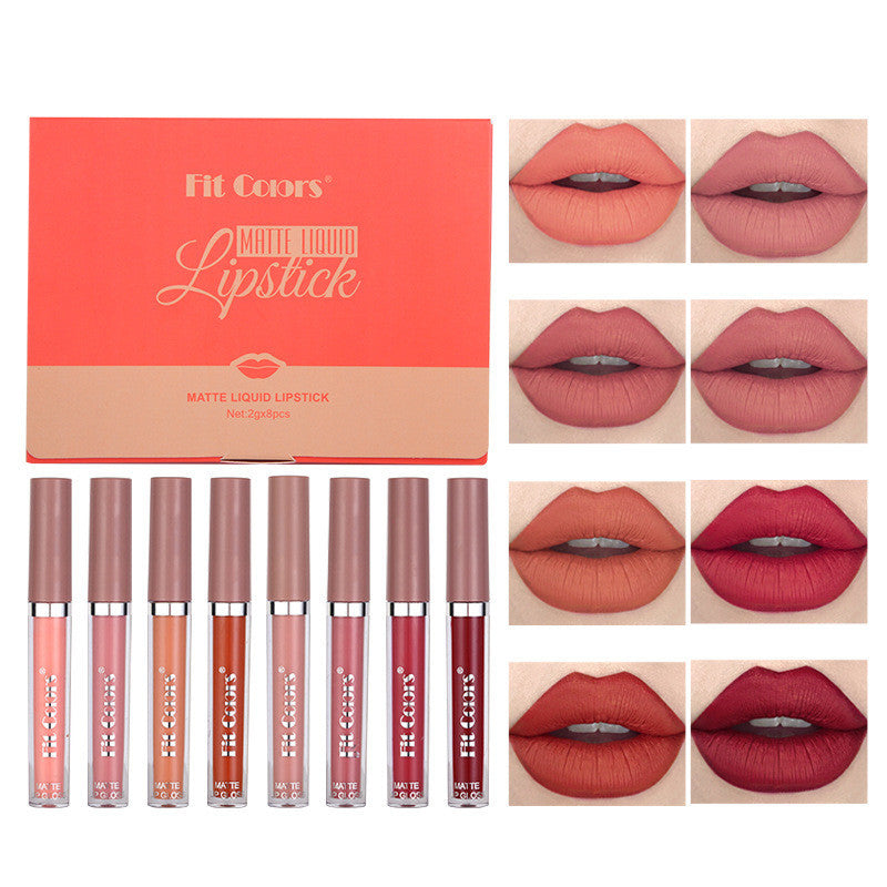 Matte Non Staining Cup Lip Gloss Not Easy To Fade Misty Liquid Thin Tube Lipstick 8-color Package