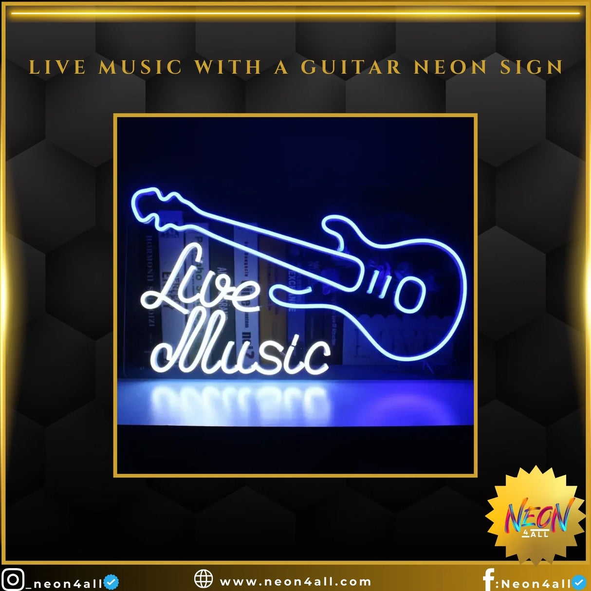 Live Music with a Guitar Neon Sign