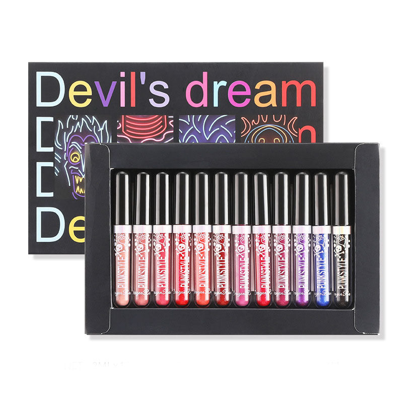 12Pcs Liquid Lipstick Set Halloween Makeup Diamond Symphony Lip Gloss Long Lasting Moisturizing Lip Glaze Glitter Cosmetic