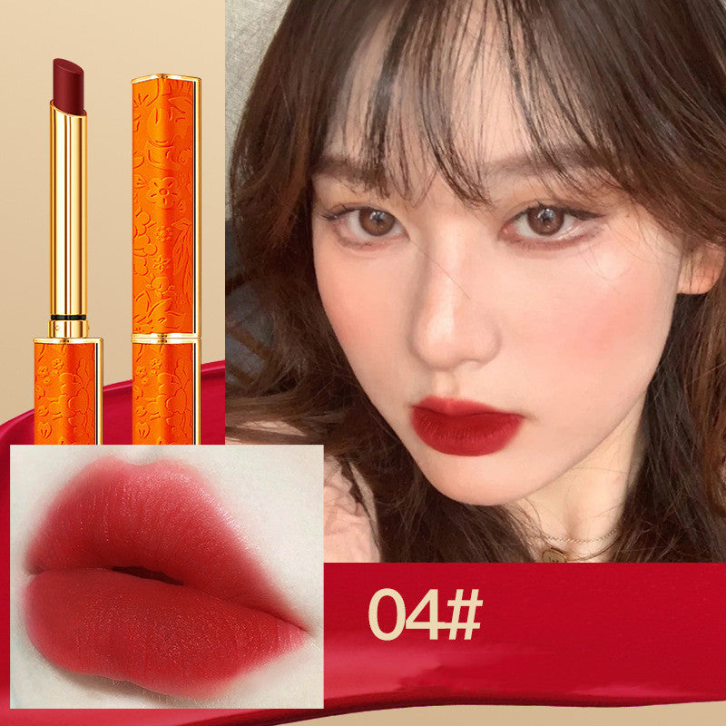 Orange Small Tube Lipstick Suit Matte Non Fading Qixi Makeup