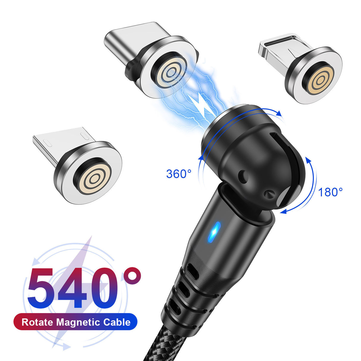 3-in-1 Magnetic Data Cable 540 Rotating Connector 5A Fast Charging