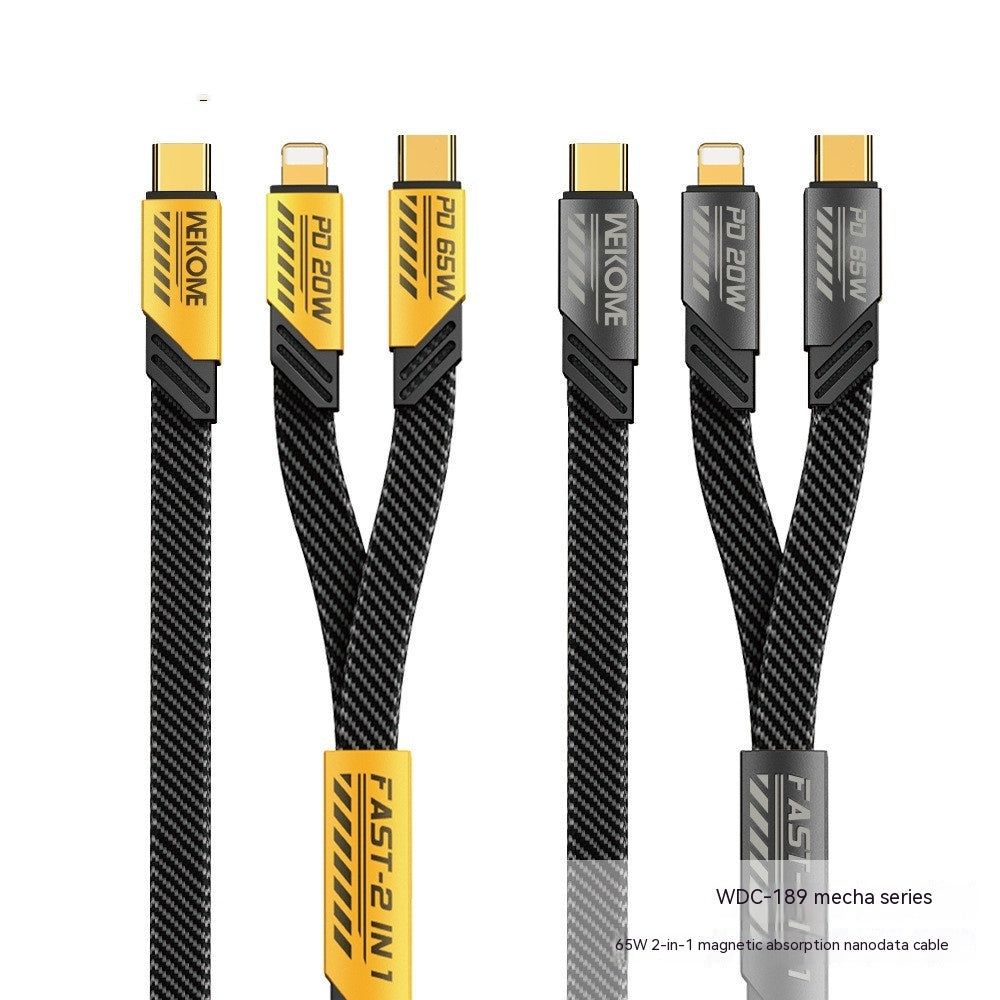 One-to-two Mech Data Cable 100W Two-in-one Magnetic Super Charging Cable Type-C Fast Charge Data Cable