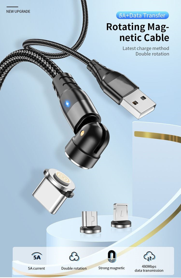 3-in-1 Magnetic Data Cable 540 Rotating Connector 5A Fast Charging