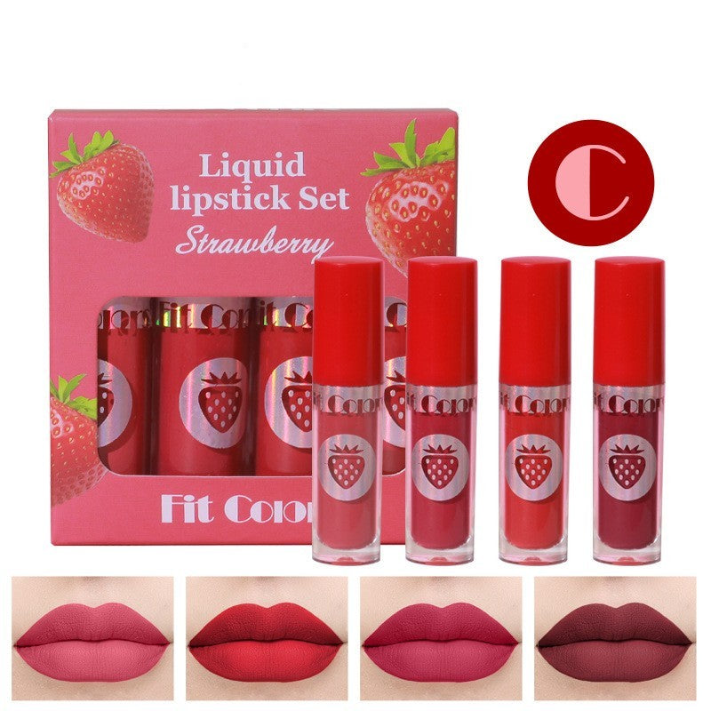 Velvet Matte No Stain On Cup 4 PCs Fruit Lip Gloss Sets