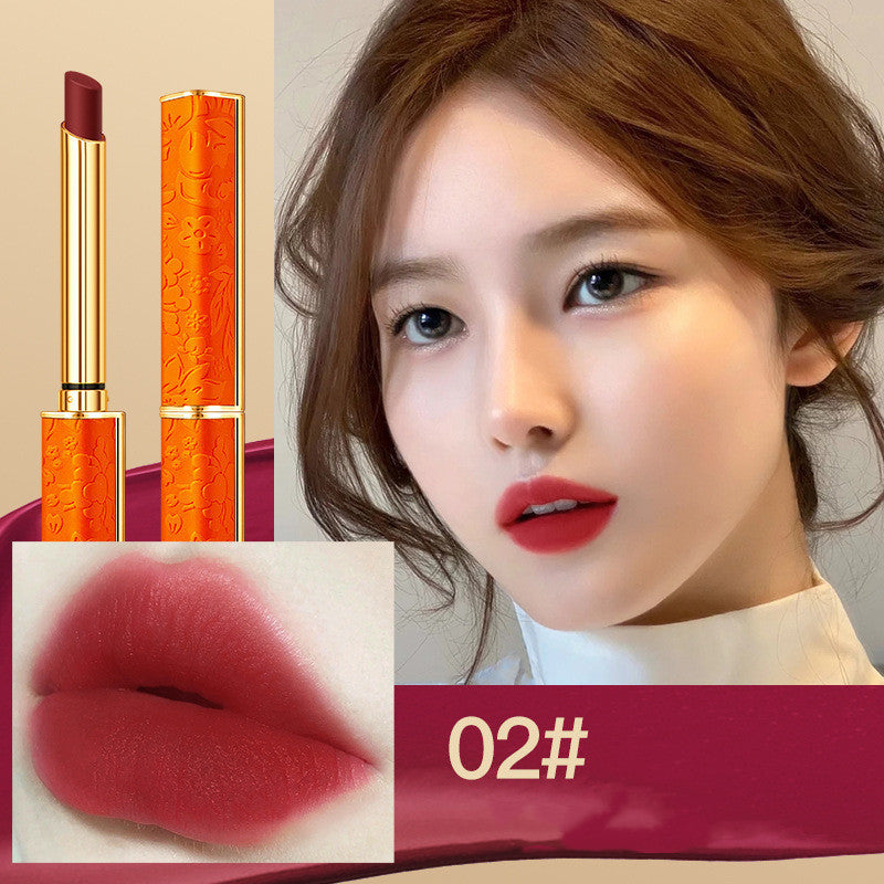 Orange Small Tube Lipstick Suit Matte Non Fading Qixi Makeup