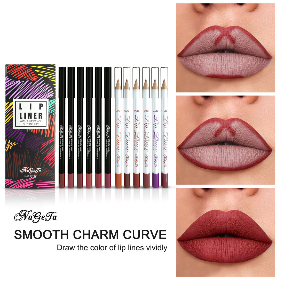 Black And White Matte Lip Liner Wooden Pole Waterproof