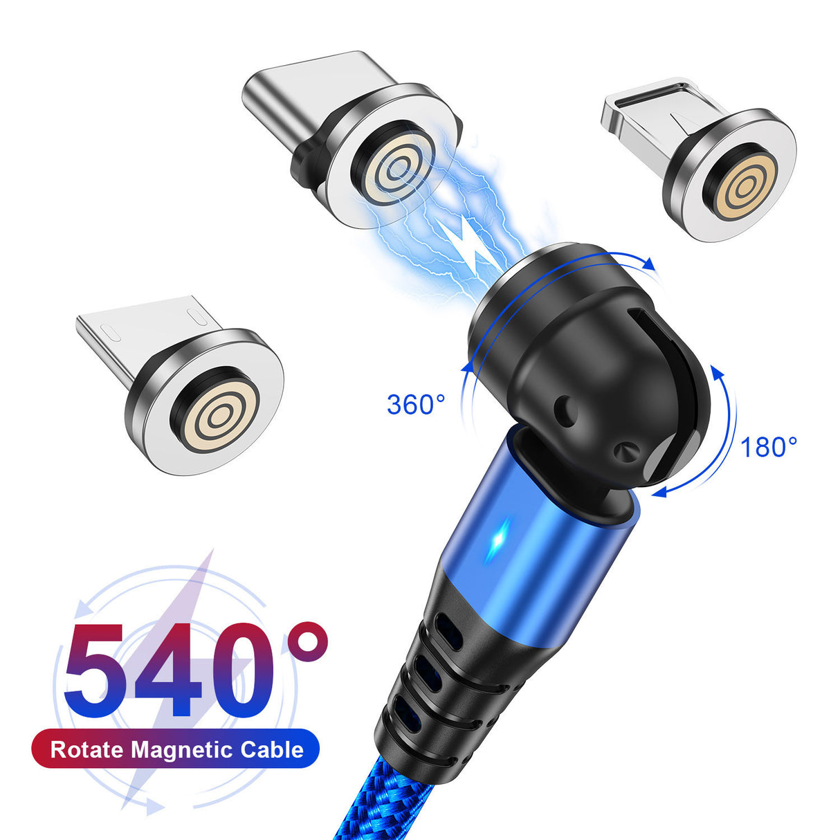 3-in-1 Magnetic Data Cable 540 Rotating Connector 5A Fast Charging