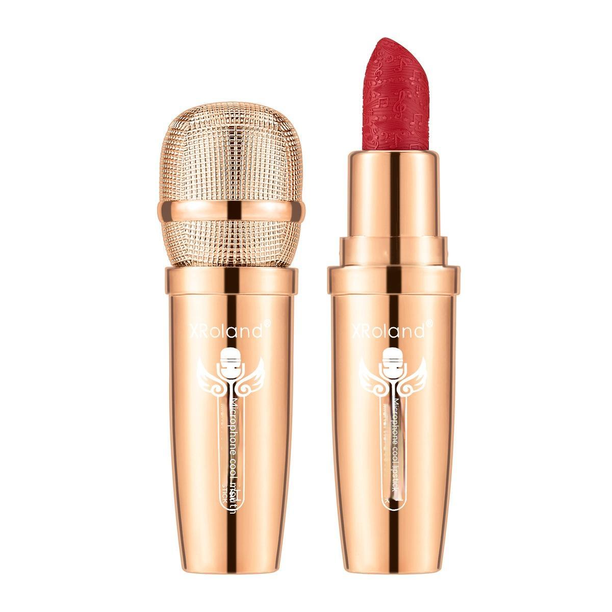 Cool Microphone Embossed Lipstick Not Easy To Makeup Long-lasting No Stain On Cup Matte Moisturizing Lip Lacquer Creative Lip Makeup