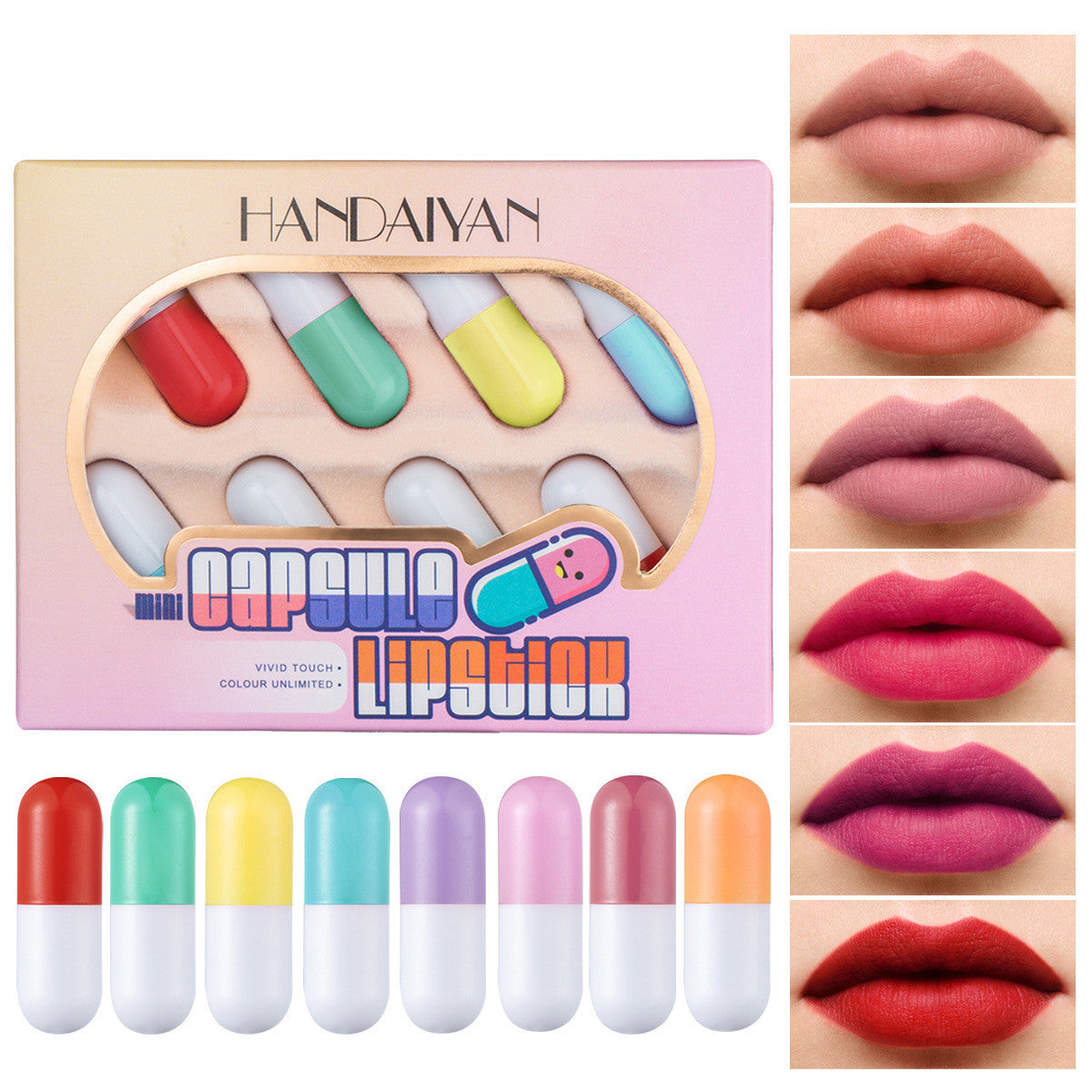 Pill Capsule Lipstick Lip Balm Sample 8 Color Suit